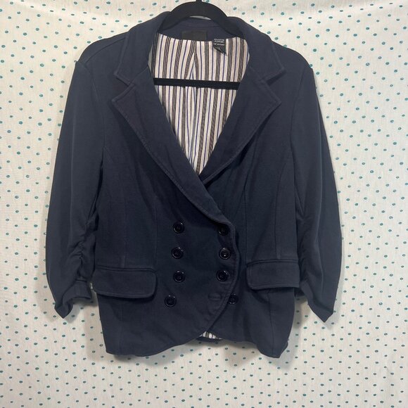 New York & Company Navy Blue V-Neck Button Up Blazer - Picture 1 of 3